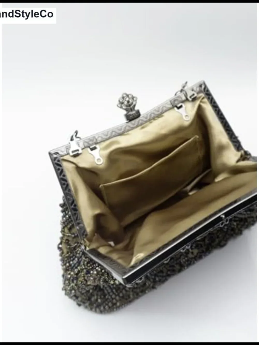 Beaded Evening Clutch Purse Silk Lined Detachable Chain Formal Bag